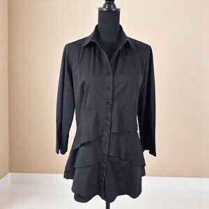 Finley Black Ruffle Tunic Shirt Small Made in USA Button Front Top
